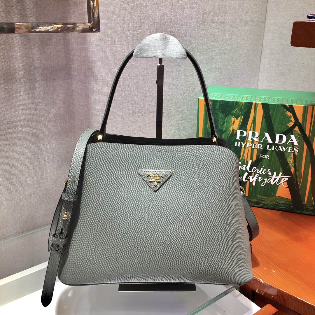 Prada Matinee Saffiano Leather Handbag Bag Tote Grey 1BA282